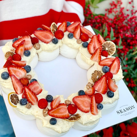 Crown Pavlova, w/red fruits (with different portion options)